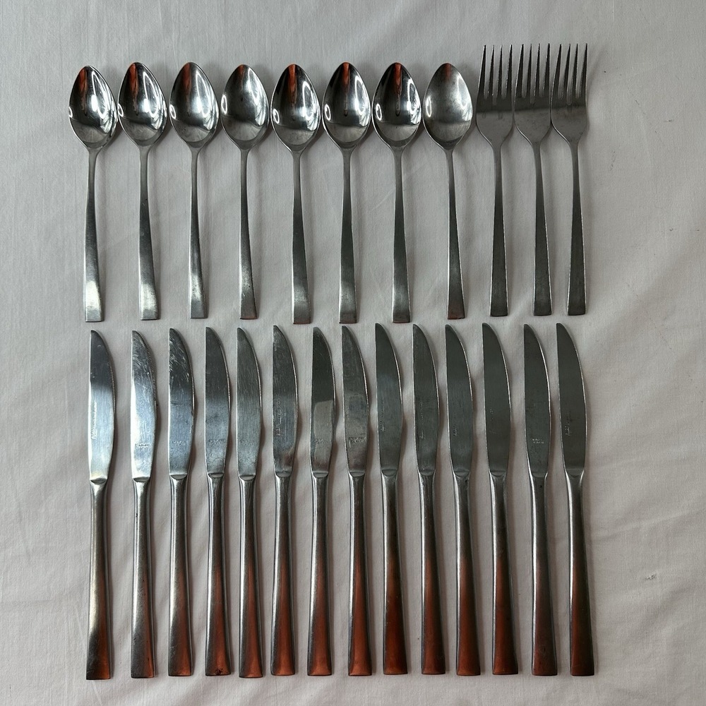Ekco Eterna Stainless 25 pieces Flatware MCM Vintage Taiwan Sleek Solid Atomic